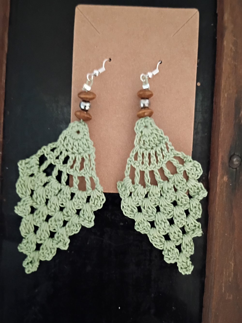 Handmade Sage Green Crochet Dangle Earrings